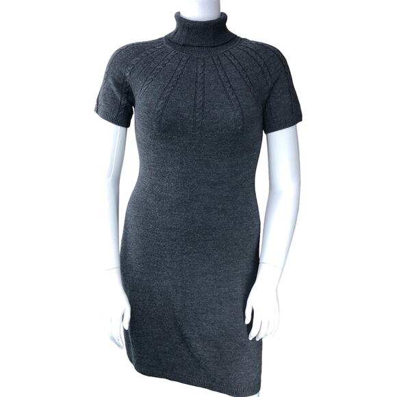 Calvin Klein Womens Size 4 Dress Grey Cable Knit Mock Neck Short Sleeve Sweater - Picture 11 of 15